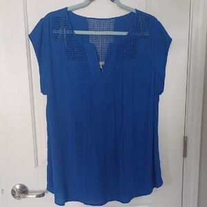 Daniel Rainn Royal Blue Crochet Cap  Sleeve Blouse